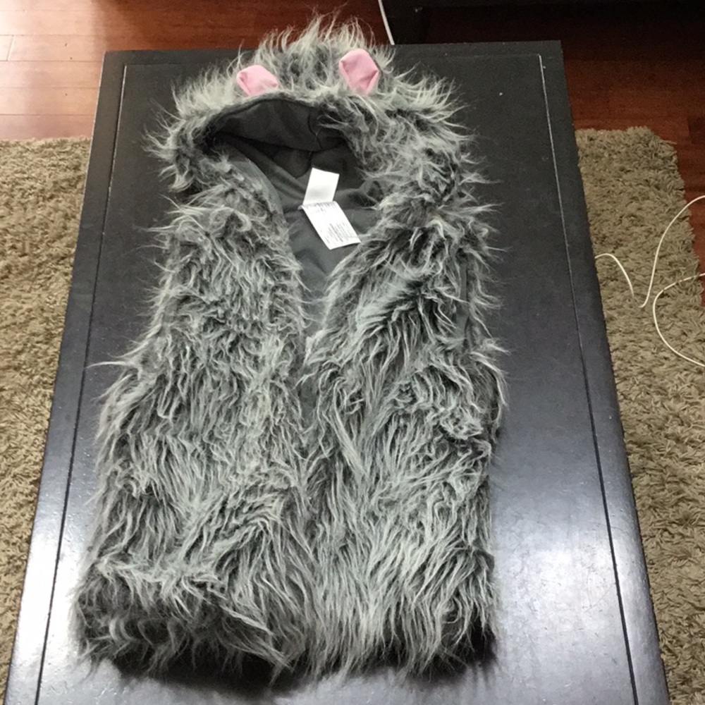 Spirit Halloween faux fur kitty cat vest with hood